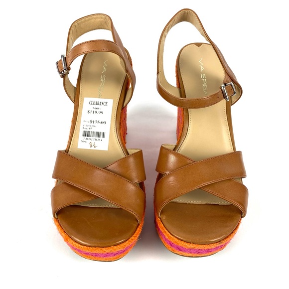 NWT Via Spiga Evelina Espadrille Wedge Platform Pink Orange Sandals, Size 8.5 - Picture 3 of 15